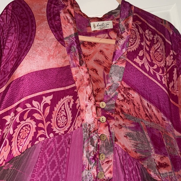 Kantha Bae Pink & Fushia Print Short Sleeve Bohemian Maxi Dress Free Size XS-3X - Picture 10 of 10